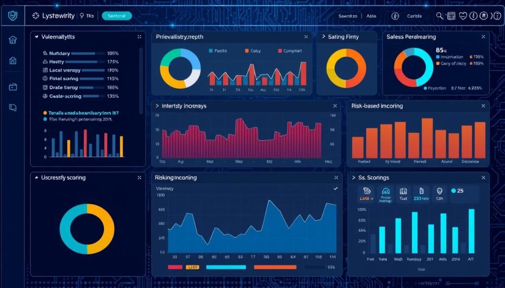 Generate an image of a unified cybersecurity dashboard displaying vulnerability data and risk-based scoring.