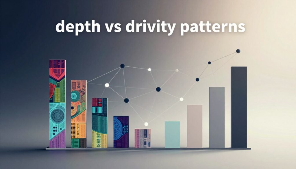 A visually striking illustration of "depth vs brevity patterns" depicting a duality of information presentation. In the foreground, a contrasting dual-layered chart: on one side, detailed, intricate data patterns showcasing depth with rich colors, representing in-depth analysis; on the other side, minimalist, sleek bars displaying brevity with lighter hues. In the middle, a collage of interconnected nodes and lines symbolizing data flow and connectivity. The background is a soft gradient from dark to light, suggesting clarity and enlightenment. Use soft, diffused lighting to create an inviting atmosphere, with a slight lens blur on the outer edges to focus attention on the central themes. This composition should convey a professional yet engaging ambiance, suitable for a business context. A visually striking illustration of "depth vs brevity patterns" depicting a duality of information presentation. In the foreground, a contrasting dual-layered chart: on one side, detailed, intricate data patterns showcasing depth with rich colors, representing in-depth analysis; on the other side, minimalist, sleek bars displaying brevity with lighter hues. In the middle, a collage of interconnected nodes and lines symbolizing data flow and connectivity. The background is a soft gradient from dark to light, suggesting clarity and enlightenment. Use soft, diffused lighting to create an inviting atmosphere, with a slight lens blur on the outer edges to focus attention on the central themes. This composition should convey a professional yet engaging ambiance, suitable for a business context.