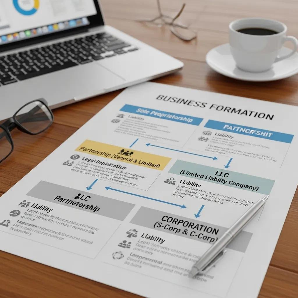 Business formation chart illustrating LLCs, corporations, and partnerships