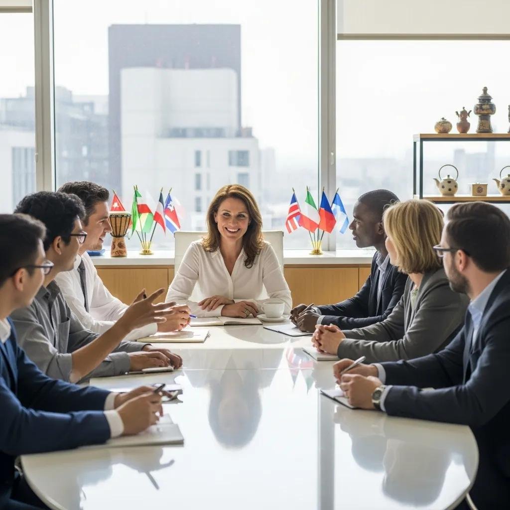 Leader engaging with a culturally diverse team, illustrating the importance of cultural competence in leadership