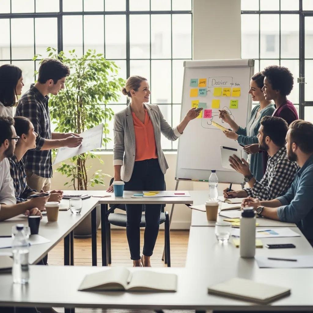 Leader facilitating an inclusive workshop with a diverse team