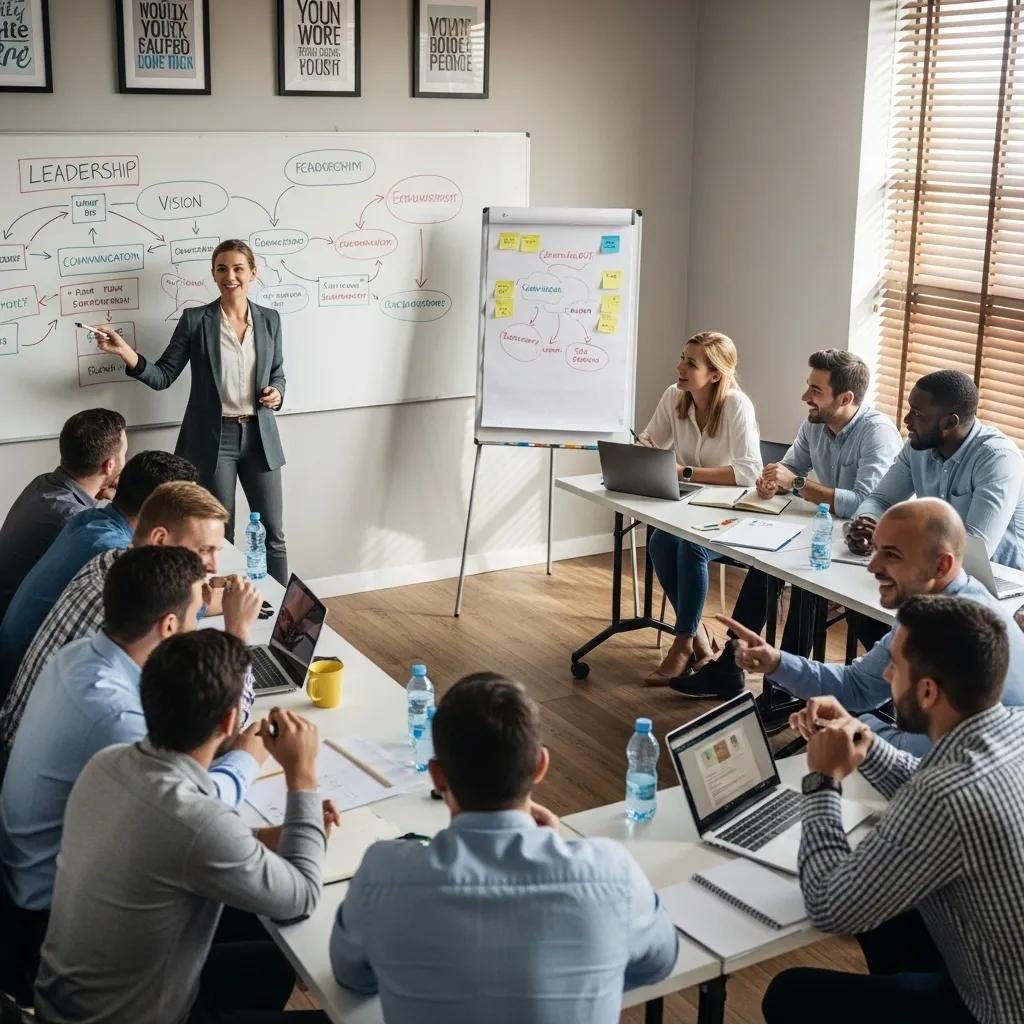 Participants engaged in a leadership training workshop with a facilitator