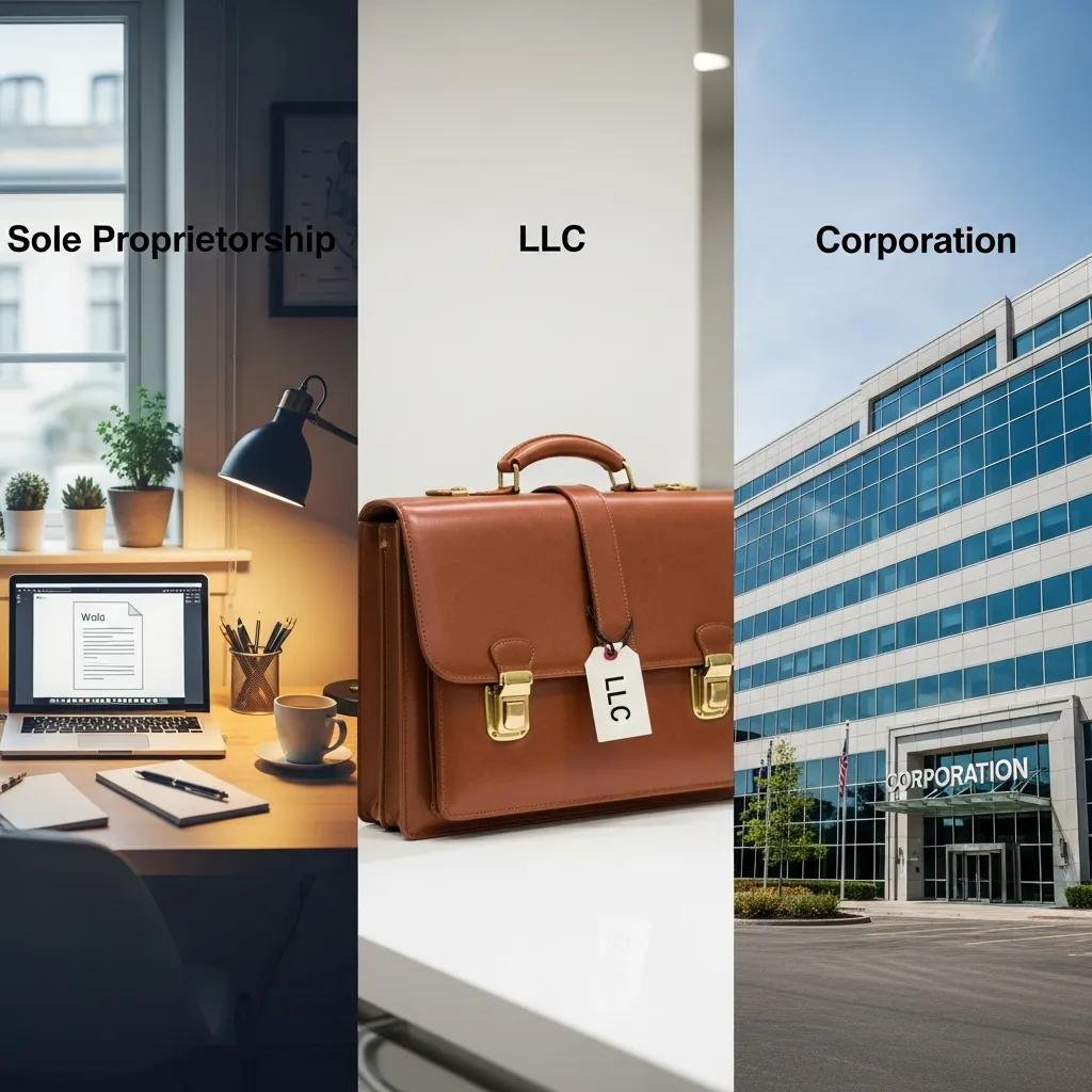 Visual representation of LLCs, Corporations, and Sole Proprietorships highlighting their differences
