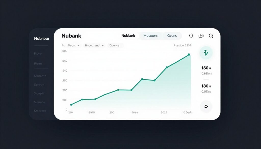 A clean, modern interface of a digital stock trading app showing a bullish chart for Nubank stock, featuring high-tech aesthetics and user-friendly navigation for global investors. A clean, modern interface of a digital stock trading app showing a bullish chart for Nubank stock, featuring high-tech aesthetics and user-friendly navigation for global investors.