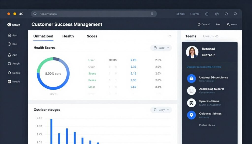A customer success management interface showing user health scores, activity logs, and automated outreach triggers to prevent churn. A customer success management interface showing user health scores, activity logs, and automated outreach triggers to prevent churn.